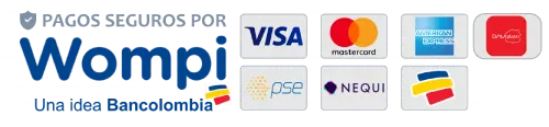 Métodos de pago: Wompi, Visa, Mastercard, PSE, Nequi