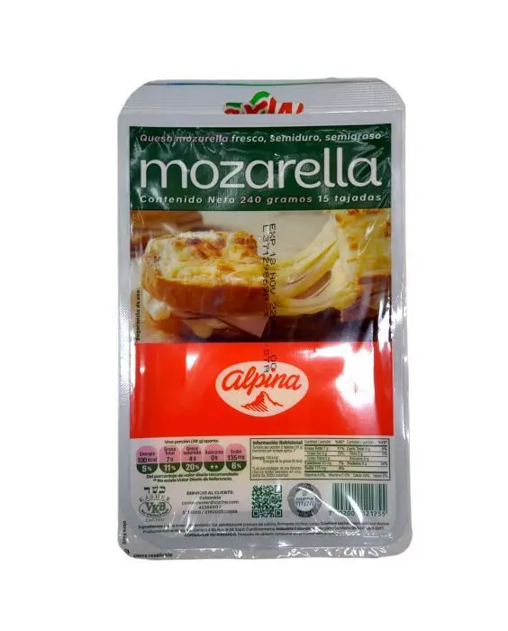 QUESO MOZARELLA ALPINA TAJADO 240 G UND