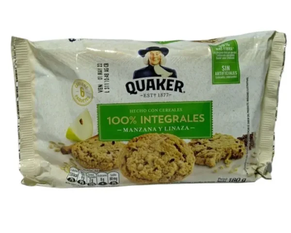 GALLETA INTEGRAL QUAKER MANZ/LINA 180 G 6 UND