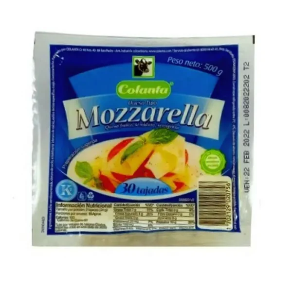 QUESO MOZARELLA COLANTA TAJADO 500 GR UND
