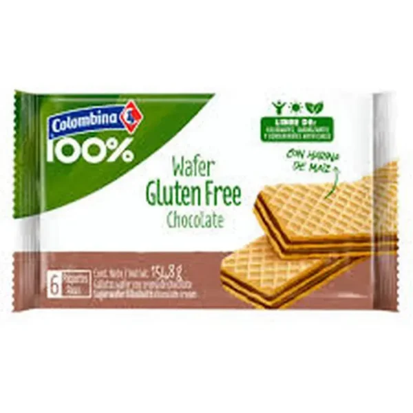 GALLETA WAFER COLOMB GLU/FRE CHOCO 154 G UND