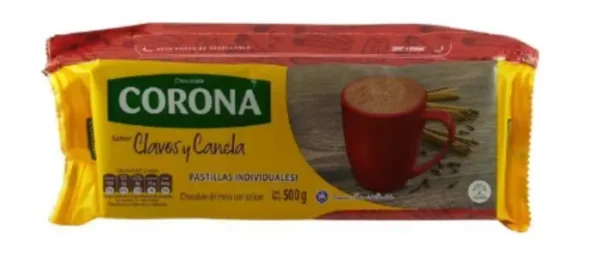 CHOCOLATE CORONA CLAVOS Y CANELA 500 G UND