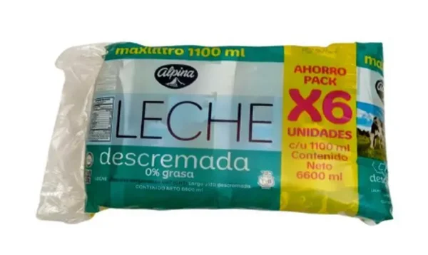 LECHE DESCREMANA 0 GRASA ALPINA 1.1 ML 6 UND