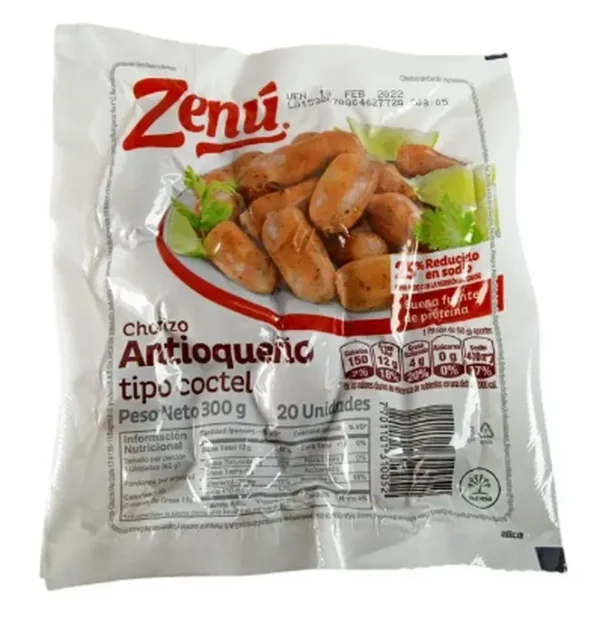 CHORIZO ANTIOQUENO COCTEL ZENU 300 G UND