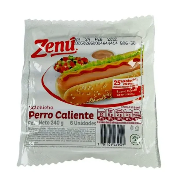 SALCHICHA PERRO CALIENTE ZENU 240 G UND