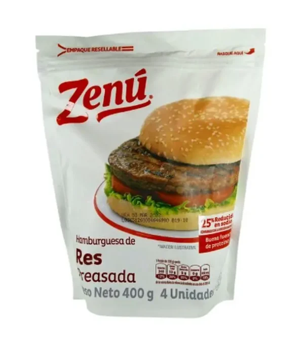 HAMBURGUESA ZENU DE RES PREASADA 400 G UND
