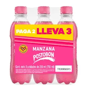 GASEOSA POSTOBON MANZANA 250 ML 3 UND