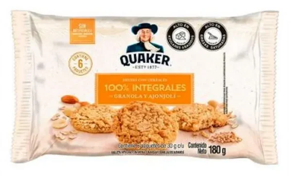 GALLETA INTEGRAL QUAKER GRAN/AJON 180 G 6 UND
