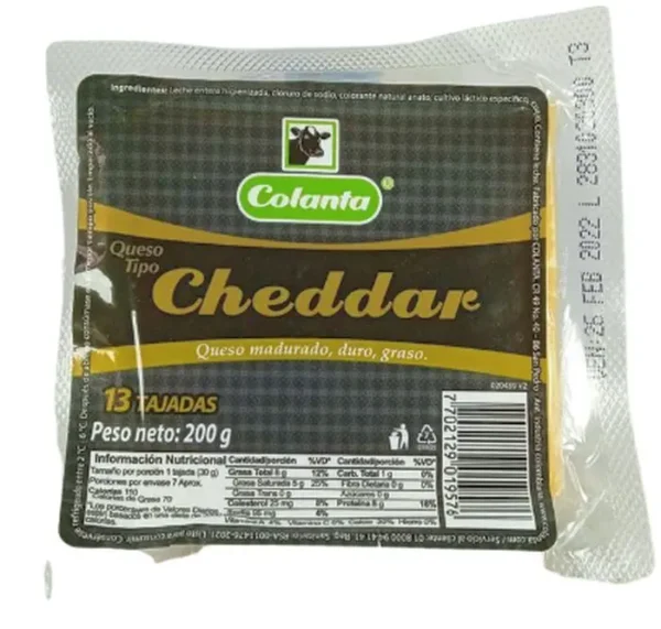 [8180-UND] QUESO CHEDDAR TAJADO COLANTA 200 G UND