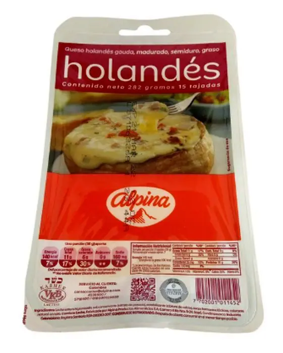 QUESO HOLANDES TAJADO ALPINA 282 GR UND