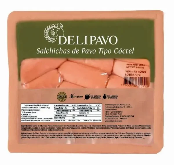 SALCHICHA DE PAVO DELIPAVO COCTEL 250 G UND